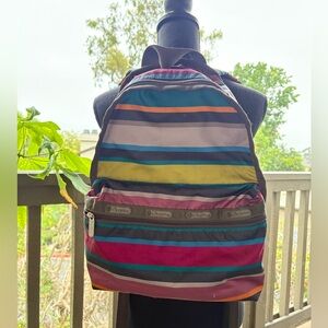Le SportSac Striped Multicolored Backpack charcoal gray, green, red, blue